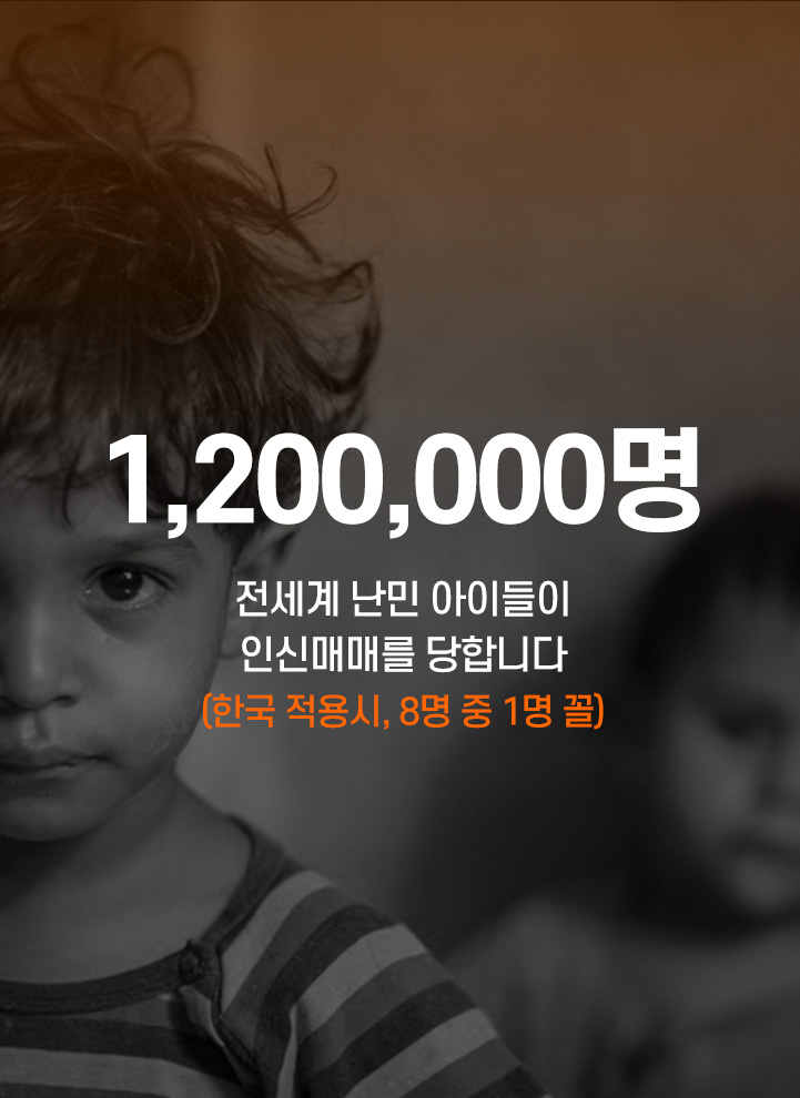 1,200,000명 - 전세계 아이들이 인신매매를 당합니다.
