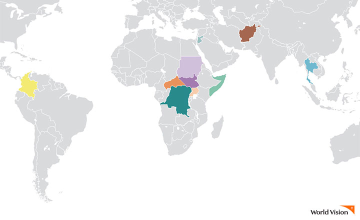 월드비전 전쟁피해아동 구호사업을 진행한 국가들 지도