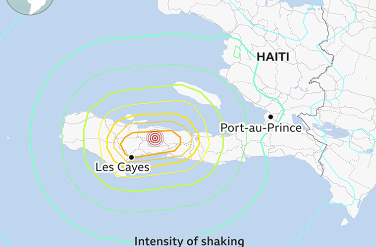 아이티 남서부 니프 주 지진 발생 지도